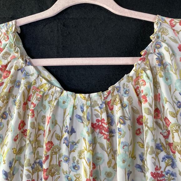 Lauren Conrad Womens Blouse Multicolor Floral Short Cap Sleeve Flowy Small - Picture 2 of 10